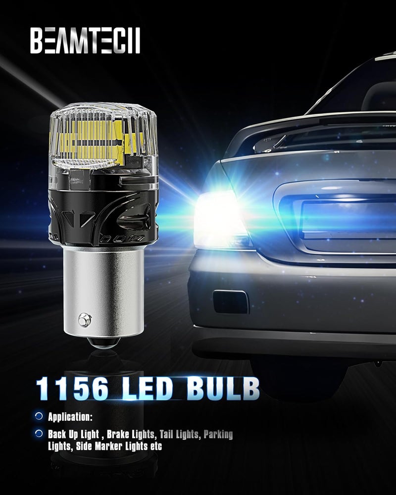 BEAMTECH 1156 LED Bulbs for Reverse Lights, 6500K Cool White Super Bright, 1141 1003 7506 BA15S for Back Up Lights, Tail Brake Parking Lights, Pack of 2 - Image 2